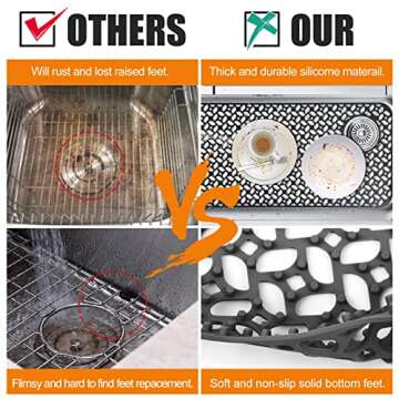JUSTOGO Silicone Sink Mat, Black Non-slip Sink Protectors Grid for Kitchen Accessory, Drying Mats fo...