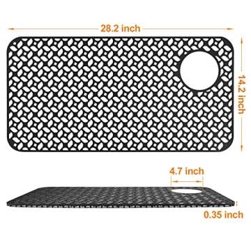 JUSTOGO Silicone Sink Mat, Black Non-slip Sink Protectors Grid for Kitchen Accessory, Drying Mats for Kitchen, Right & Left Drain (28.2''x 14.2''), Black