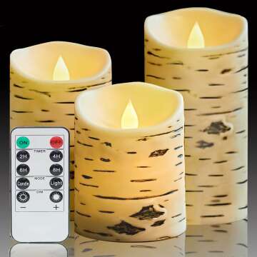 Birch Bark LED Candles - Flameless & Remote Controlled