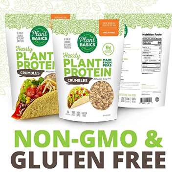 Plant Basics - Hearty Plant Protein - Unflavored Crumbles, 8 oz (Pack of 3), Made from Peas, Non-GMO, Gluten Free, Low Fat, Low Sodium, Vegan, Meat Substitute