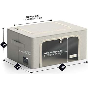 Sorbus Storage Bins with Metal Frame - Stackable & Foldable Clothes Organizer Bags - Oxford Fabric Storage Containers with Large Clear Window & Carry Handles, Bedroom Organization for Bedding & Linen