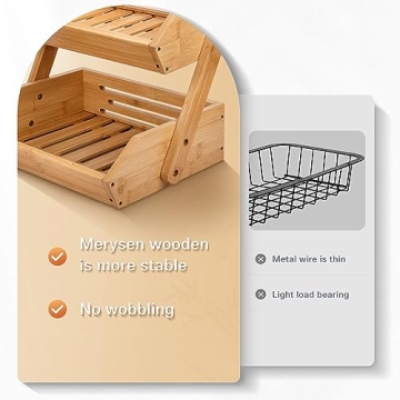 2 Tier Bamboo Fruit Basket for Kitchen Counter Organization