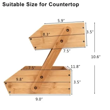 2 Tier Bamboo Fruit Basket for Kitchen Counter Organization