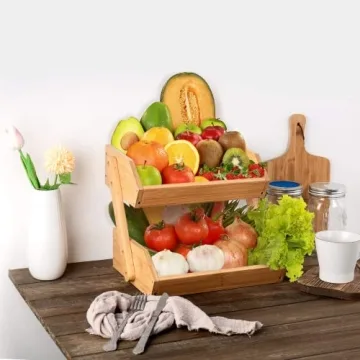 2 Tier Bamboo Fruit Basket for Kitchen Counter Organization