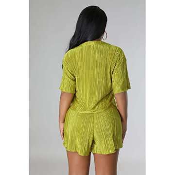 Hoefirm Brunch Outfits for Women Green 2 Piece Outfits Cute Y2k Clothing Casual Short Sleeve Button Up Shirt Short Pants Jumpsuits