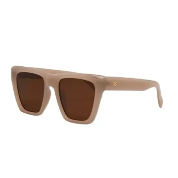 I-SEA Women's Ava Oversized Cat Eye Sunglasses | 100% UV Protection | Hydrophobic Coating | Polarized Lenses | Stylish Shades for Women - Oatmeal Frame, Brown Polarized