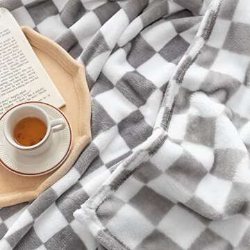 LOMAO Checkerboard Flannel Throw Blanket - Soft & Cozy