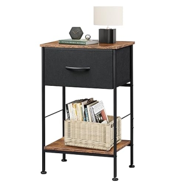 Stylish WLIVE Nightstand, End Table with Fabric Storage Drawer and Open Wood Shelf
