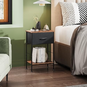 Stylish WLIVE Nightstand with Fabric Drawer & Open Shelf