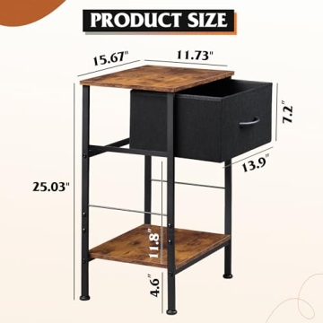 Stylish WLIVE Nightstand with Fabric Drawer & Open Shelf