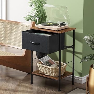 Stylish WLIVE Nightstand with Fabric Drawer & Open Shelf