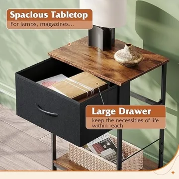 Stylish WLIVE Nightstand with Fabric Drawer & Open Shelf