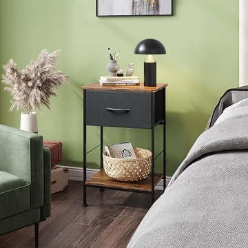 Stylish WLIVE Nightstand with Fabric Drawer & Open Shelf
