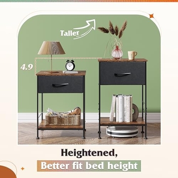 Stylish WLIVE Nightstand with Fabric Drawer & Open Shelf