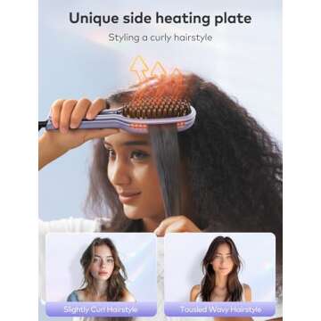 Llano Hair Straightener Brush, Upgraded Ionic Hair Straightener and Curler 2 in 1 with Holder Clamp, Anti-Frizz, Anti-Scald Ceramic Straightening Brush for All Hair Types (Purple)