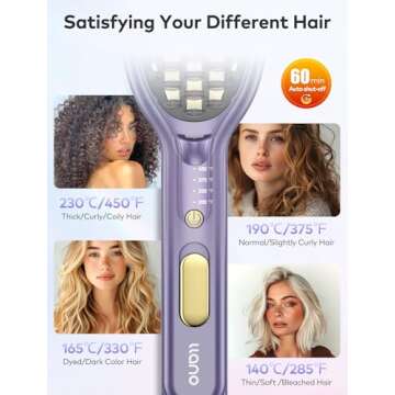 Llano Hair Straightener Brush, Upgraded Ionic Hair Straightener and Curler 2 in 1 with Holder Clamp, Anti-Frizz, Anti-Scald Ceramic Straightening Brush for All Hair Types (Purple)