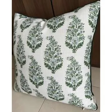 YugTex Mughal Printed Decorative Square Accent Throw Pillow Cover - Decor for Living Room, Sofa, Chair, Patio, Car, Balcony, Bench, Porch, Nursery, Office - 20x20 Inches, Green