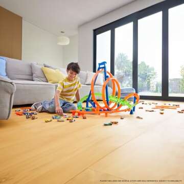 Hot Wheels Toy Car Track Set Action Epic Crash Dash with 1:64 Scale Vehicle & 5 Action Zones, Powere...