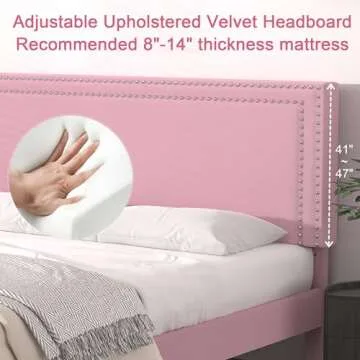 VECELO Queen Size Platform Bed Frame with Height Adjustable Upholstered Headboard, Modern Mattress Foundation,Strong Wood Slat Support, No Box Spring Needed, Easy Assembly