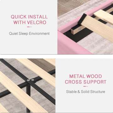 VECELO Queen Size Platform Bed Frame with Height Adjustable Upholstered Headboard, Modern Mattress Foundation,Strong Wood Slat Support, No Box Spring Needed, Easy Assembly