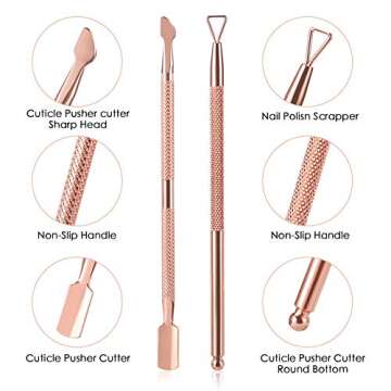 Cuticle Trimmer with Cuticle Pusher and Cutter,YINYIN Cuticle Remover Cutter Nipper Clippers Durable Pedicure Manicure Tools for Fingernails and Toenails(D501-RoseGold)…