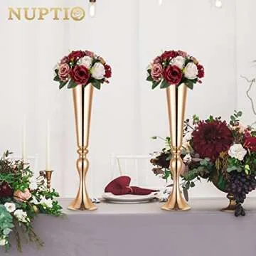 NUPTIO Artificial Flower Centrepieces for Tables - 2 Pcs Burgundy & Dusty Rose & Creamy White Fake Flowers Roses Balls 9.5in Diameter - Silk Faux Rose Arrangement for Wedding Party Table Decor
