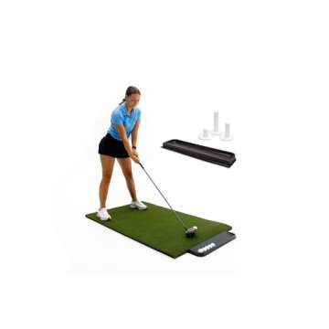 Commercial Golf Mat - 5x5 Feet Premium Turf Indoor/Outdoor Golf Mat. Bonus Ball Tray + 3 Rubber Golf Tees (30mm)