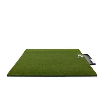 Commercial Golf Mat - 5x5 Feet Premium Turf Indoor/Outdoor Golf Mat. Bonus Ball Tray + 3 Rubber Golf Tees (30mm)