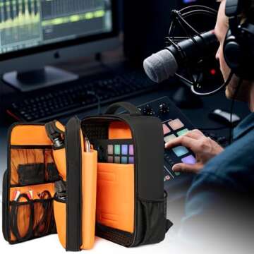GMAK Audio Mixer Backpack Compatible with RODECaster Pro, RODECaster Pro II, RC Duo, DJ Mixer Travel Case Bags with Plenty of Pockets, Protective Audio Mixer Bag for Cables, Podcast Gear and Mics