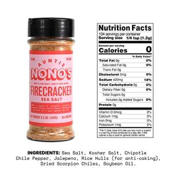 Auntie Nono’s Firecracker Sea Salt Seasoning - Hot Jalapeno Seasoning Salt - Organic Sea Salt Infused Seasoning - Spicy Salt Pepper Seasoning for Soups, Salads, Pizza, Popcorn.