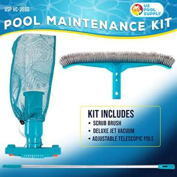 U.S. Pool Supply Deluxe Swimming Pool Maintenance Kit with Deluxe Jet Vacuum, 16" Floor & Wall Scrub...