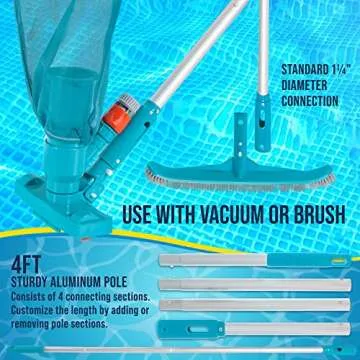 U.S. Pool Supply Deluxe Swimming Pool Maintenance Kit with Deluxe Jet Vacuum, 16" Floor & Wall Scrub Brush, Adjustable Telescopic Pole - Clean Remove Leaves & Debris, Above-Ground In-Ground Pools Spa