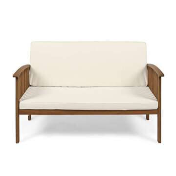 Christopher Knight Home Grace Outdoor Acacia Wood Loveseat, Brown Patina Finish and Cream