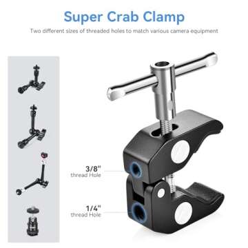 UTEBIT 11 inch Magic Arm Camera Mount Articulating Friction Arms with Super Crab Clamp for DSLR Camera Rig, Flash Light, LED Lights, LCD Monitor