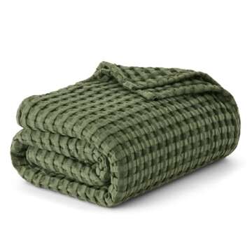 Bedsure Cooling Cotton Waffle Queen Size Blanket - Lightweight Breathable Blanket of Rayon Derived f...