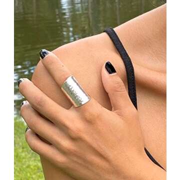 Hammered Shiny Handmade Sterling Silver Large Long Boho Statement Ring, Wide Band Wrap Adjustable to Sizes 6-12,Also as Thumb Ring, Gift for Her