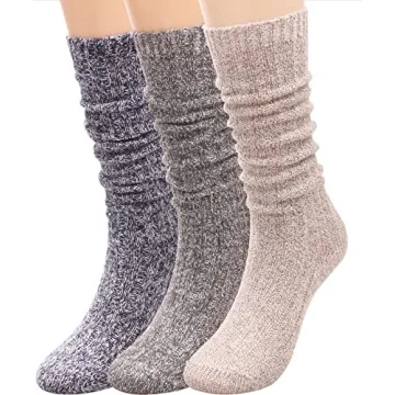 TINTAO Women Winter Wool Cable Knit Crew Knee High Boot Socks (3 Pairs, 5-11)