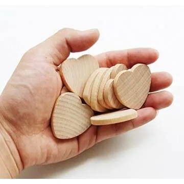 Axe Sickle 1.5 inches 100Pcs Natural Wood Hearts for Arts & Crafts Projects, Ornaments.