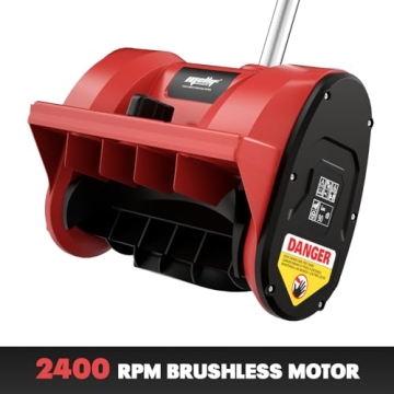 Mellif Brushless Snow Shovel Compatible with Milwaukee 18v Battery, Comes with 18V 4.0Ah Battery & Charger Kit, 12in. Clear Width, 6in. Clear Depth, 17ft. Throw Distance, Heavy-Duty, Cordless (Red)