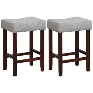 Giantex 25" Counter Height Bar Stools Set of 2 - Backless Saddle Barstools with Nailhead Linen Foam ...