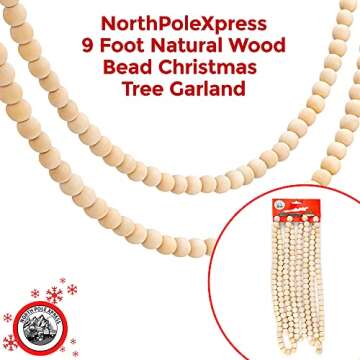 9 Foot Natural Wood Bead Christmas Garland | Wooden Christmas Tree Garland Perfect for Rustic Natura...