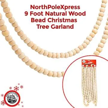 9 Foot Natural Wood Bead Christmas Garland | Wooden Christmas Tree Garland Perfect for Rustic Natura...