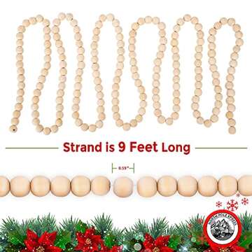 Rustic 9 Foot Natural Wood Bead Christmas Garland