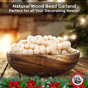Rustic 9 Foot Natural Wood Bead Christmas Garland