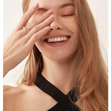 TIGRADE 1.5mm 14K Gold Plated Stacking Rings for Women Fashion Knuckle Thin Gold Ring Marquise & Round Cubic Zirconia Statement Ring Size 3-13, 1PC, Size 8