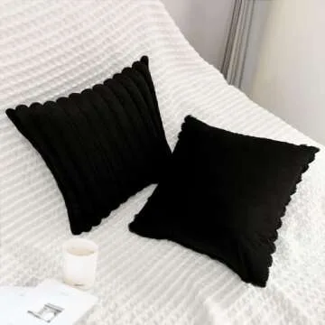 2 Pack 18x18 Pillow Cover Velvet Pillow Covers, Faux Fur Square Throw Pillow Covers for Living Room Decorations Throw Pillow Case, Throw Pillow Cover Cushion Cover for Home Sofa Bedroom Car, Black