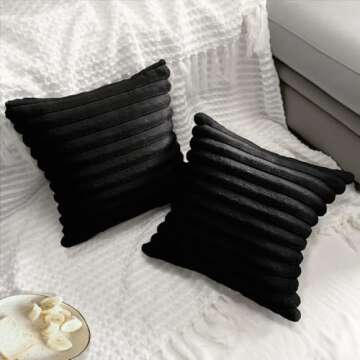 2 Pack 18x18 Pillow Cover Velvet Pillow Covers, Faux Fur Square Throw Pillow Covers for Living Room Decorations Throw Pillow Case, Throw Pillow Cover Cushion Cover for Home Sofa Bedroom Car, Black