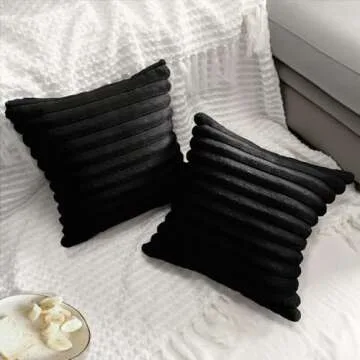 2 Pack 18x18 Pillow Cover Velvet Pillow Covers, Faux Fur Square Throw Pillow Covers for Living Room Decorations Throw Pillow Case, Throw Pillow Cover Cushion Cover for Home Sofa Bedroom Car, Black