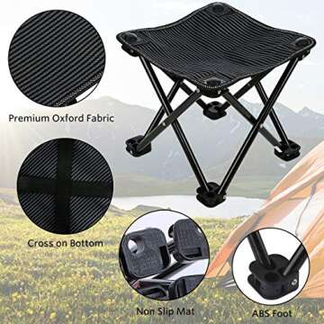 Garne T Mini Portable Folding Stool,Outdoor Folding Chair for Camping,Fishing,Travel,Hiking,Garden,Beach, Quickly-Fold Chair Oxford Cloth with Carry Bag