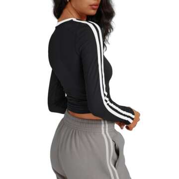 Trendy Queen Long Sleeve Workout Tops for Women Y2K Fitted Athletic Gym Shirt Fashion Color Block Crop Fall Outfits Black S